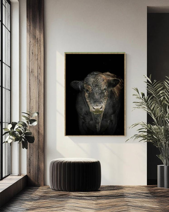 The Muddy Bull A0 Stretched Canvas with Oak Floating Frame